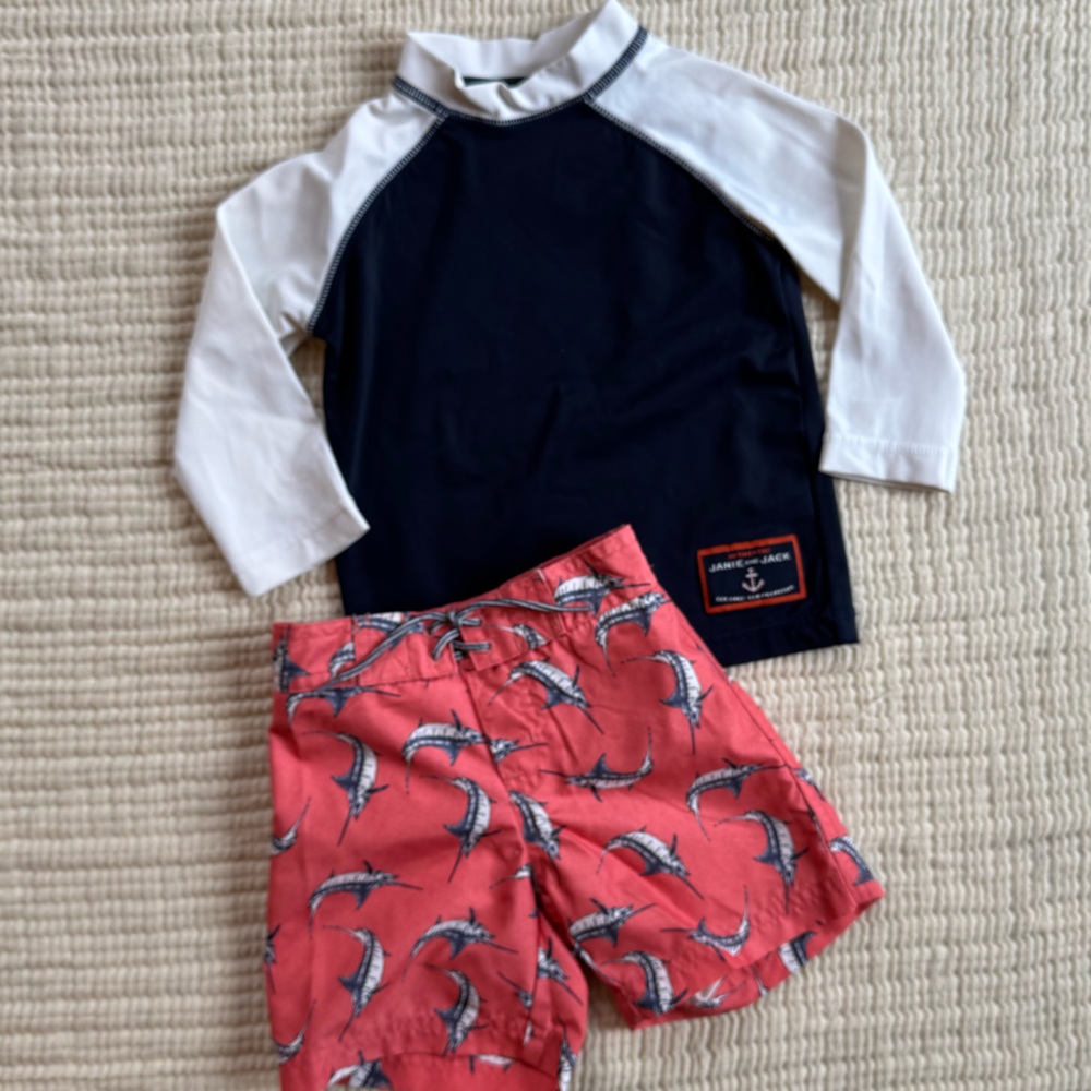 Janie and Jack Rashguard Swim Set 6-12 months